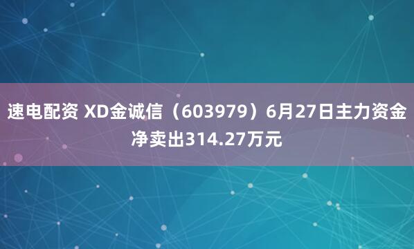 速电配资 XD金诚信（603979）6月27日主力资金净卖出314.27万元